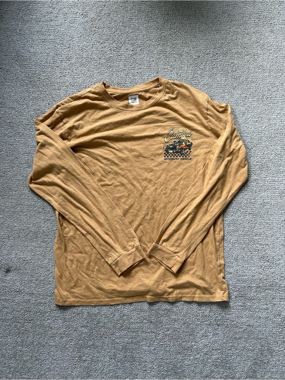 Camaro Shirt Sz L Mens Long Sleeve Chevy Chevrolet American Muscle T-Shirt Brown - Picture 1 of 7